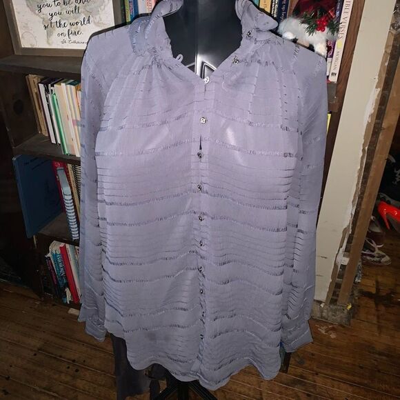 Featherbone Anthropologie Marietta purple M flowy button down top - Picture 1 of 3